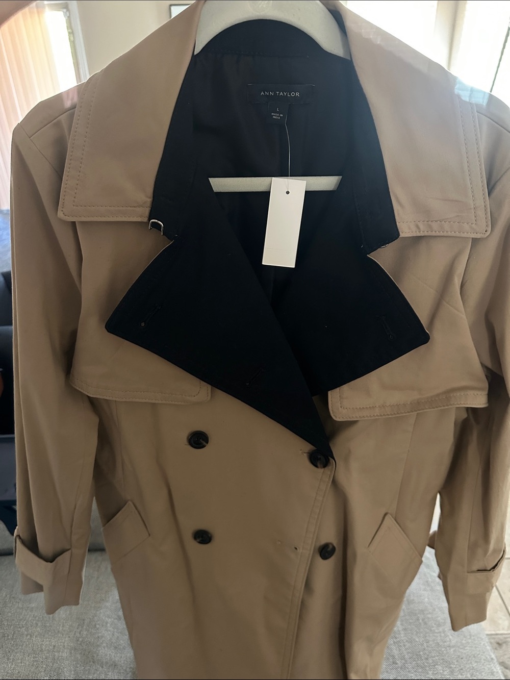 Ann Taylor Beige Trench Coat with Black Lapel - Picture 5 of 7